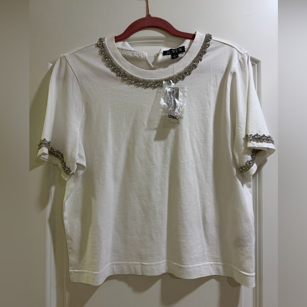 J. Crew White Tee with Silver Embellishments